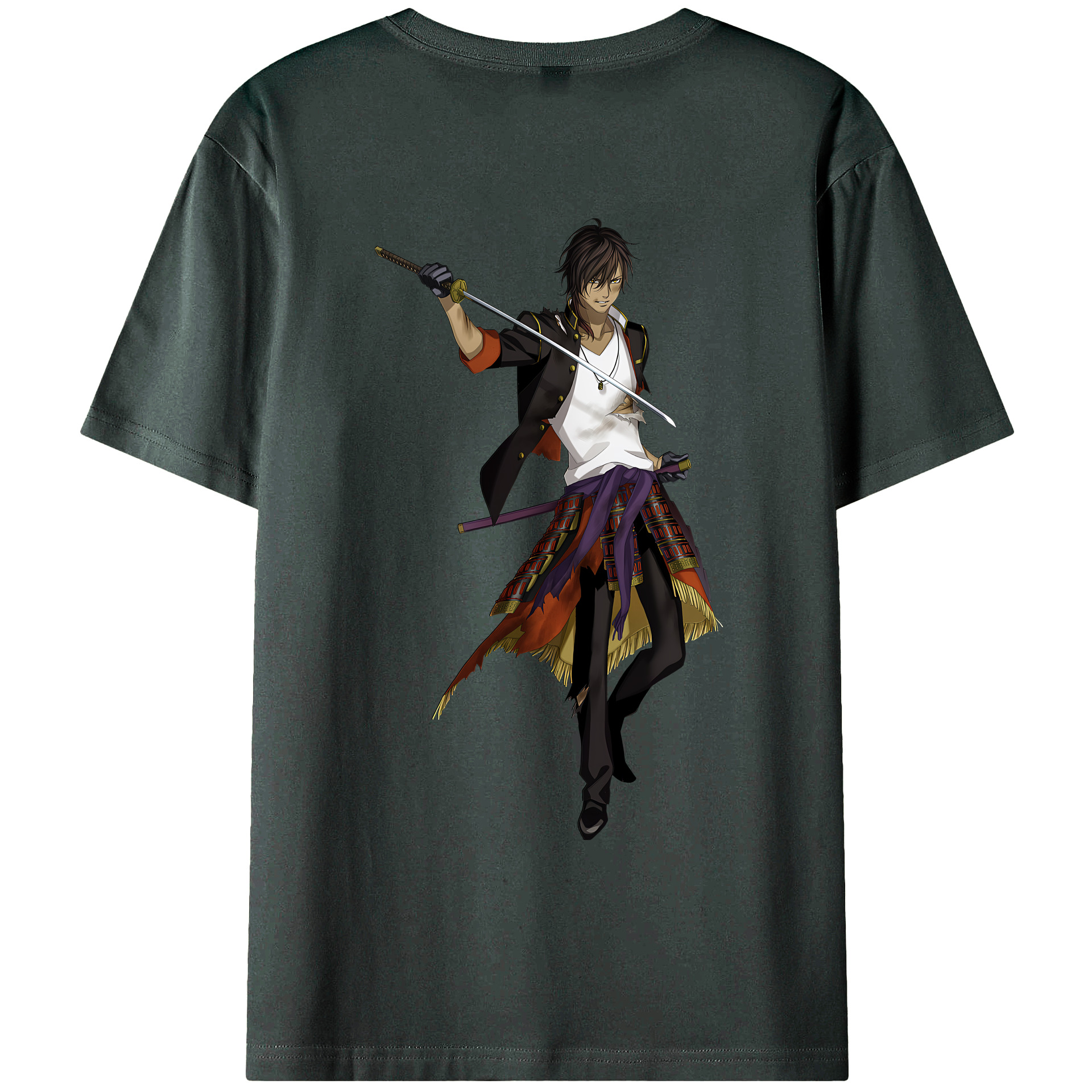 （画像用） 刀剣乱舞 Touken Ranbu 綿100％ メンズ半袖Tシャツ（バックプリント） 通気性